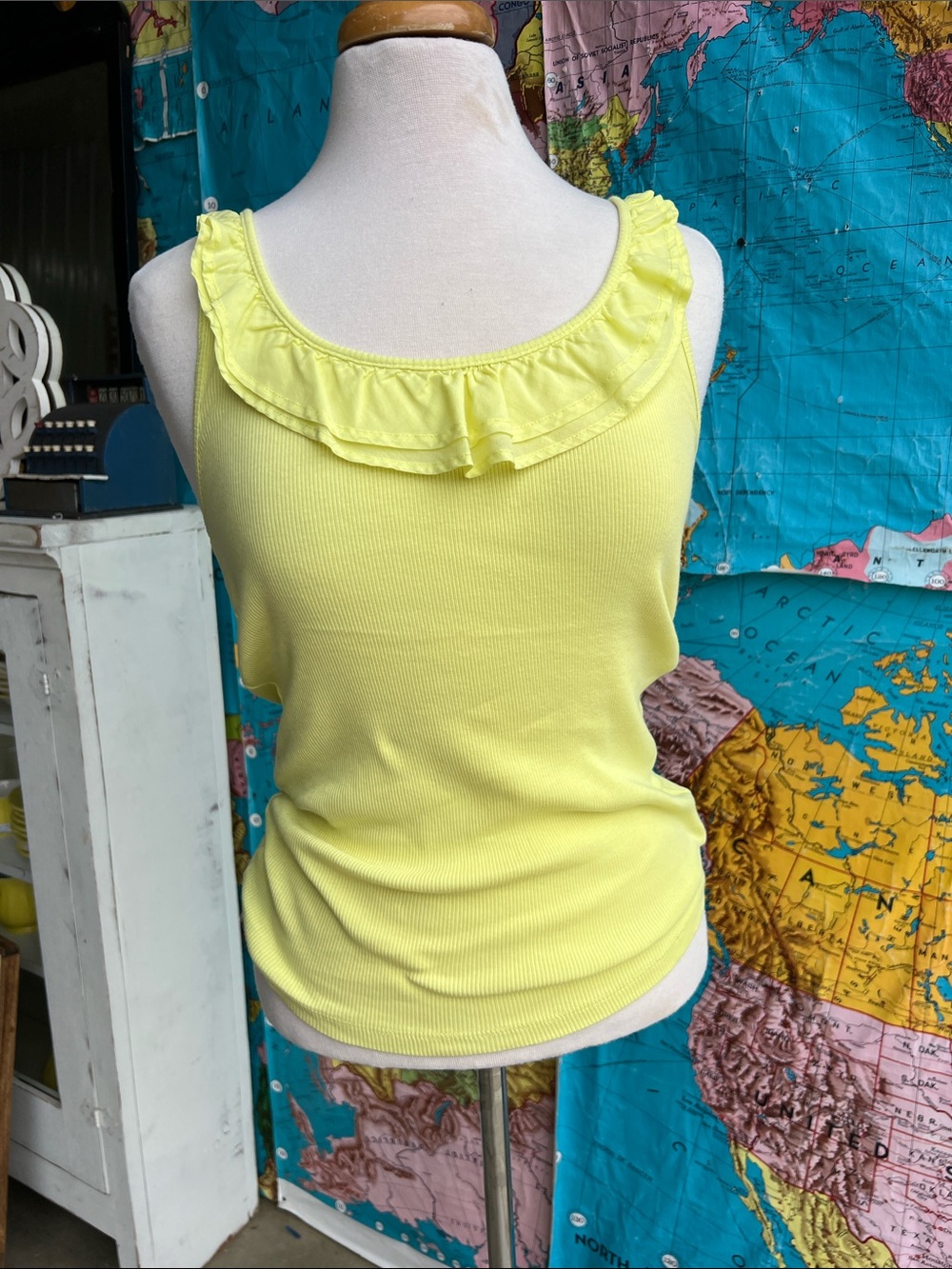 J. Crew Bright Yellow Ruffle Trim Tank